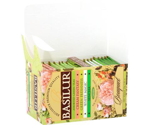 Assorted Bouquet Green Teas - 20 Enveloped Tea Bags - 4 Flavors