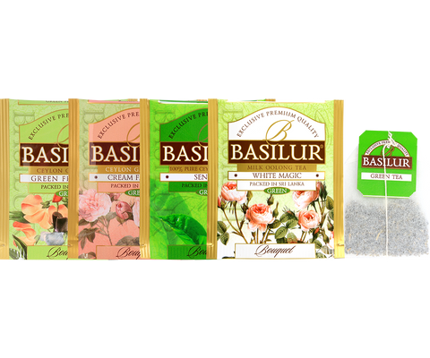 Assorted Bouquet Green Teas - 20 Enveloped Tea Bags - 4 Flavors